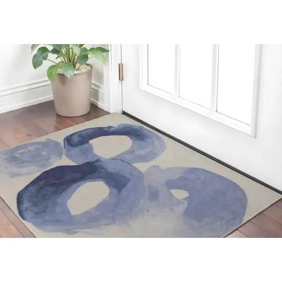 Blue and Ivory Abstract Hand Tufted Area Rug Photo 1