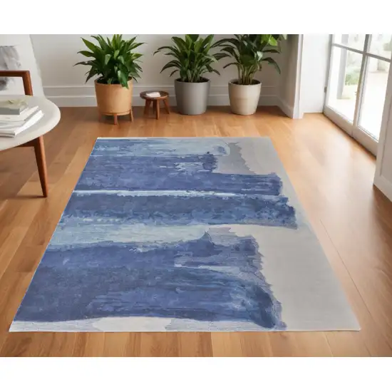 Blue and Ivory Abstract Hand Tufted Area Rug Photo 1