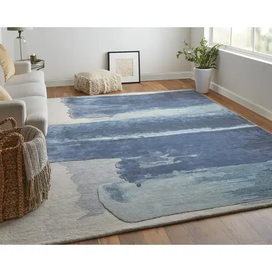 Blue and Ivory Abstract Hand Tufted Area Rug Photo 9