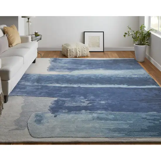 Blue and Ivory Abstract Hand Tufted Area Rug Photo 8