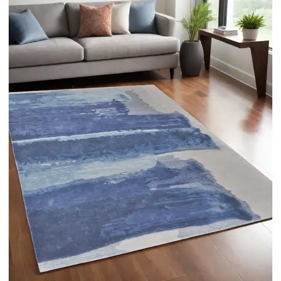 Blue and Ivory Abstract Hand Tufted Area Rug Photo 1