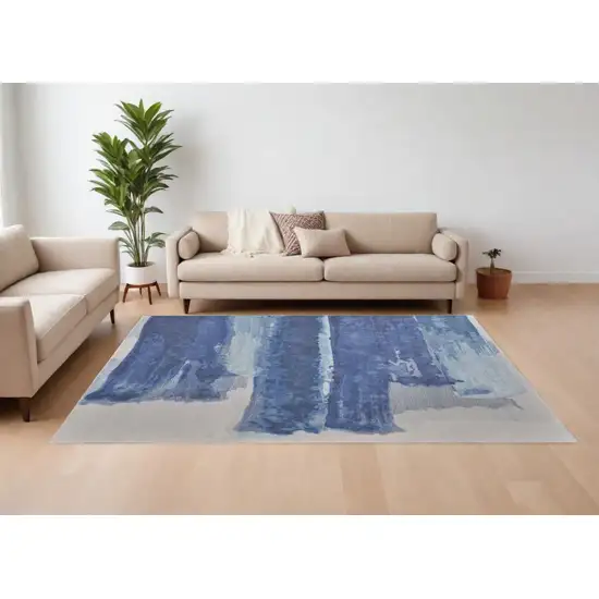 Blue and Ivory Abstract Hand Tufted Area Rug Photo 1