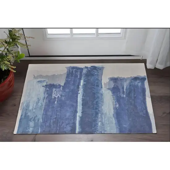 Blue and Ivory Abstract Hand Tufted Area Rug Photo 1