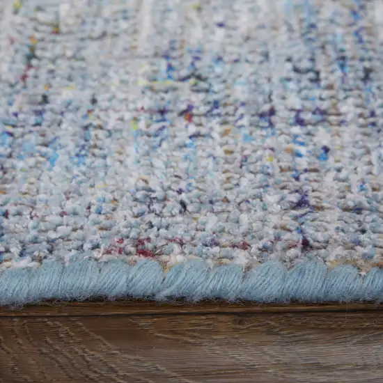 Blue and Ivory Abstract Hand Woven Distressed Area Rug With Fringe Photo 6