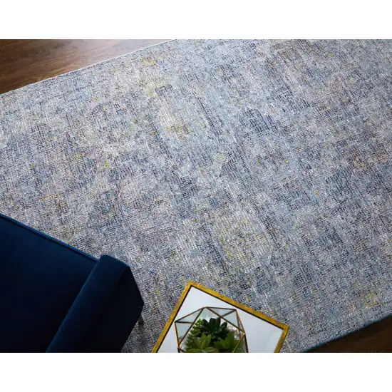 Blue and Ivory Abstract Hand Woven Distressed Area Rug With Fringe Photo 5