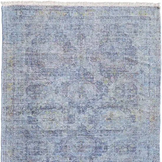 Blue and Ivory Abstract Hand Woven Distressed Area Rug With Fringe Photo 5