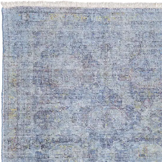 Blue and Ivory Abstract Hand Woven Distressed Area Rug With Fringe Photo 4