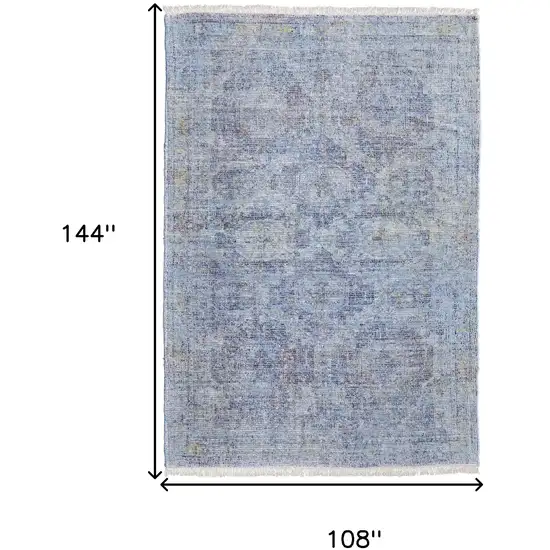 Blue and Ivory Abstract Hand Woven Distressed Area Rug With Fringe Photo 3