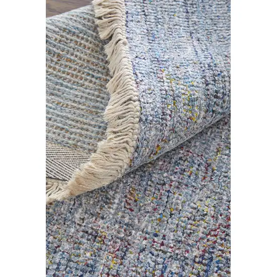 Blue and Ivory Abstract Hand Woven Distressed Area Rug With Fringe Photo 7