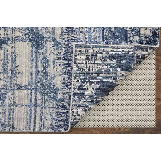 Blue and Ivory Abstract Hand Woven Worn Faded Area Rug Photo 4