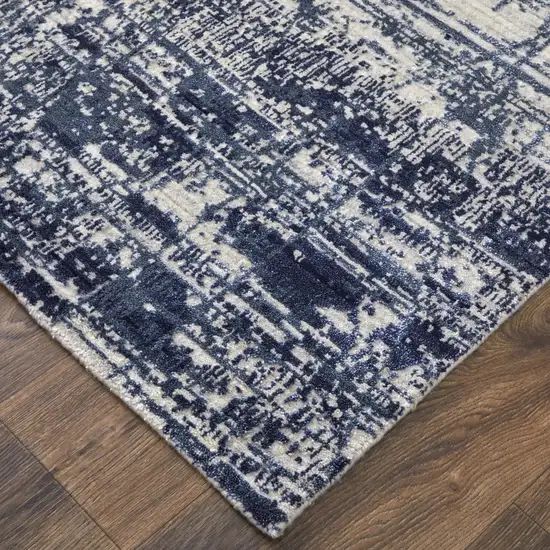 Blue and Ivory Abstract Hand Woven Worn Faded Area Rug Photo 5