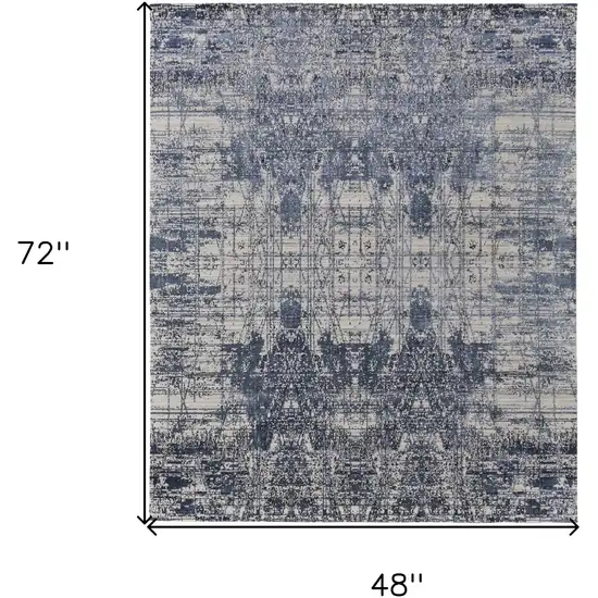 Blue and Ivory Abstract Hand Woven Worn Faded Area Rug Photo 3