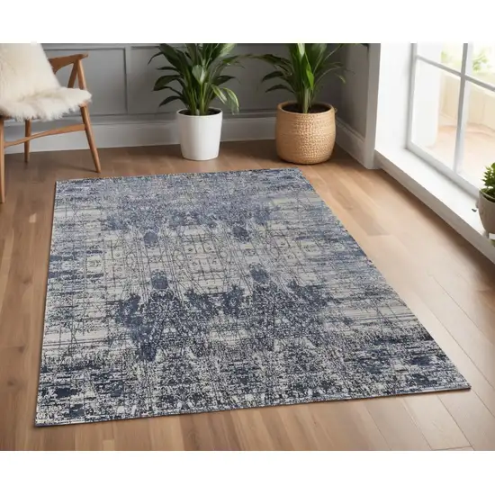 Blue and Ivory Abstract Hand Woven Worn Faded Area Rug Photo 1