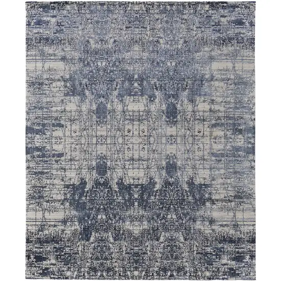 Blue and Ivory Abstract Hand Woven Worn Faded Area Rug Photo 4