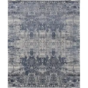 Photo of Blue and Ivory Abstract Hand Woven Worn Faded Area Rug