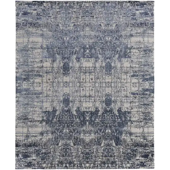 Blue and Ivory Abstract Hand Woven Worn Faded Area Rug Photo 6