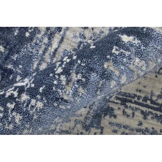 Blue and Ivory Abstract Hand Woven Worn Faded Area Rug Photo 8