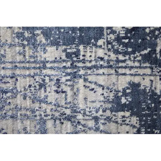 Blue and Ivory Abstract Hand Woven Worn Faded Area Rug Photo 9