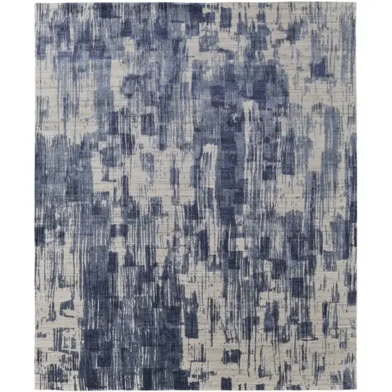 Blue and Ivory Abstract Hand Woven Worn Faded Area Rug Photo 4