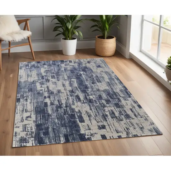 Blue and Ivory Abstract Hand Woven Worn Faded Area Rug Photo 1