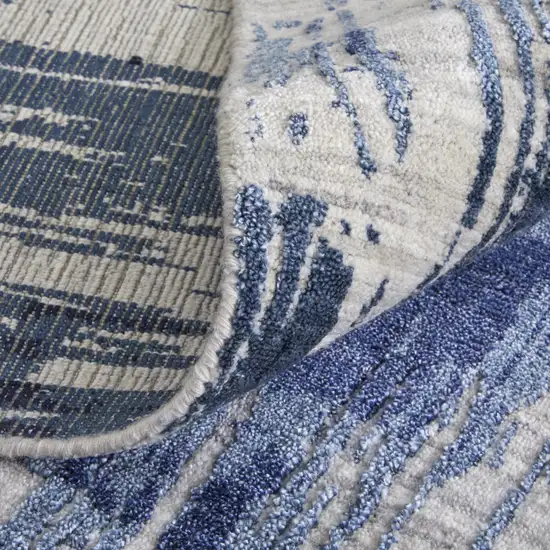 Blue and Ivory Abstract Hand Woven Worn Faded Area Rug Photo 7