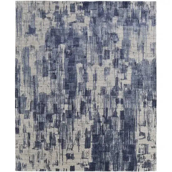 Blue and Ivory Abstract Hand Woven Worn Faded Area Rug Photo 5