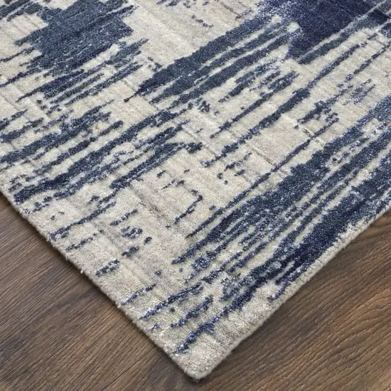 Blue and Ivory Abstract Hand Woven Worn Faded Area Rug Photo 7