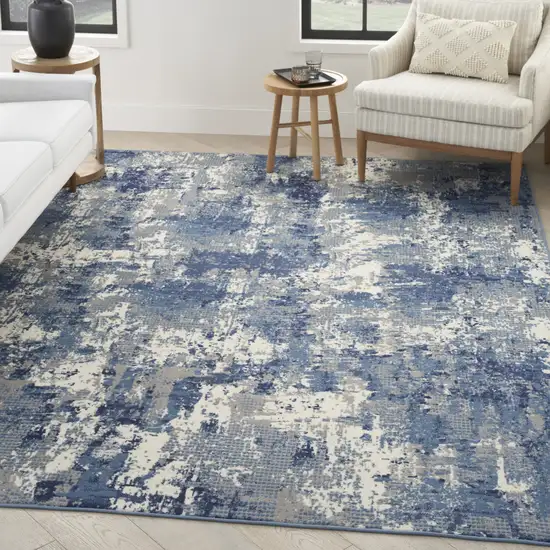 Blue and Ivory Abstract Power Loom Area Rug Photo 8