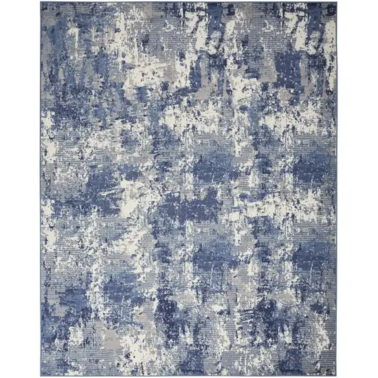 Blue and Ivory Abstract Power Loom Area Rug Photo 2