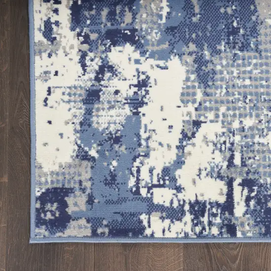 Blue and Ivory Abstract Power Loom Area Rug Photo 9