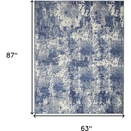 Blue and Ivory Abstract Power Loom Area Rug Photo 3