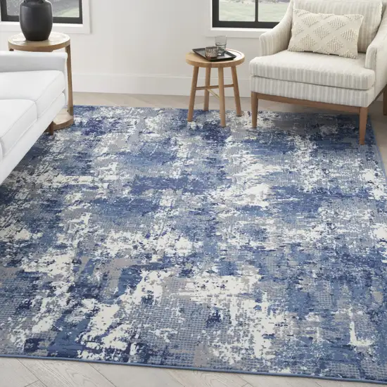 Blue and Ivory Abstract Power Loom Area Rug Photo 7