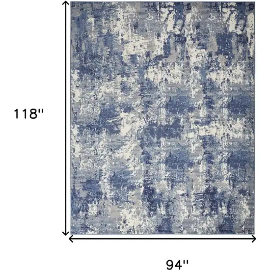 Blue and Ivory Abstract Power Loom Area Rug Photo 3