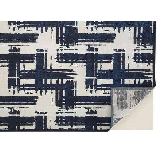 Blue and Ivory Abstract Power Loom Area Rug Photo 7