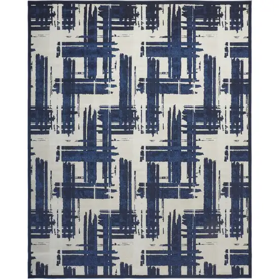 Blue and Ivory Abstract Power Loom Area Rug Photo 6