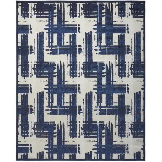 Blue and Ivory Abstract Power Loom Area Rug Photo 2