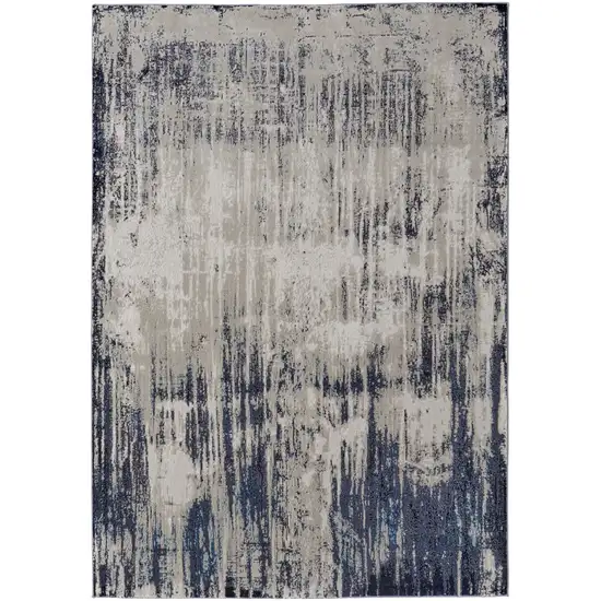 Blue and Ivory Abstract Power Loom Distressed Area Rug Photo 4