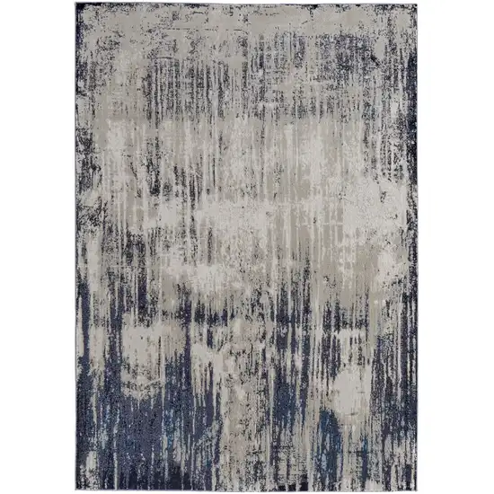 Blue and Ivory Abstract Power Loom Distressed Area Rug Photo 2