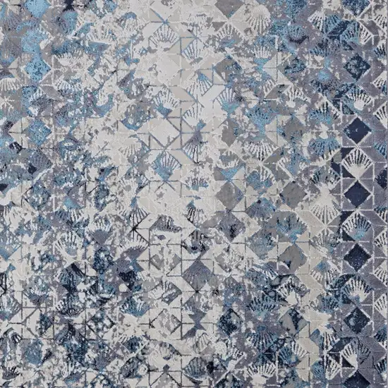 Blue and Ivory Abstract Power Loom Distressed Area Rug Photo 5