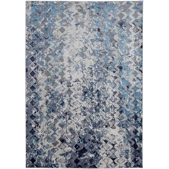 Blue and Ivory Abstract Power Loom Distressed Area Rug Photo 4