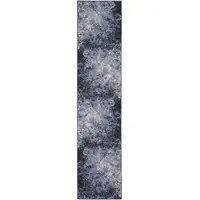 Photo of Blue and Ivory Abstract Power Loom Distressed Runner Rug