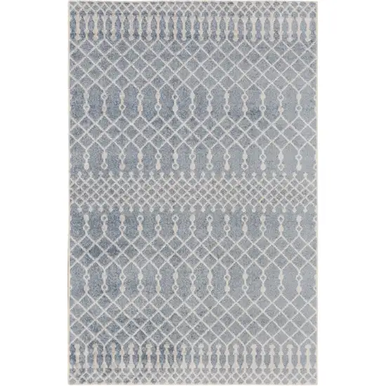 Blue and Ivory Abstract Power Loom Washable Area Rug Photo 1