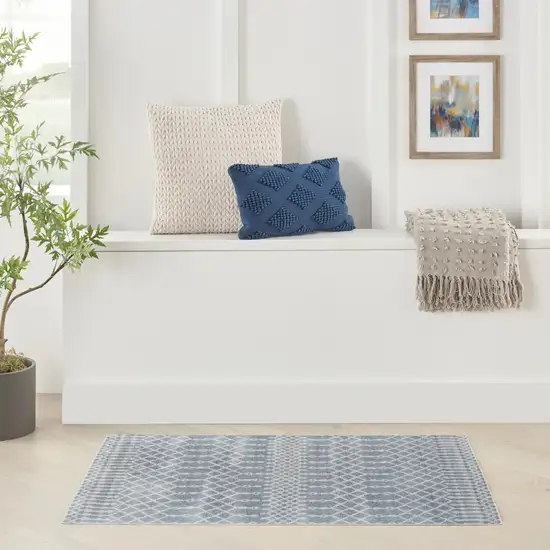 Blue and Ivory Abstract Power Loom Washable Area Rug Photo 8