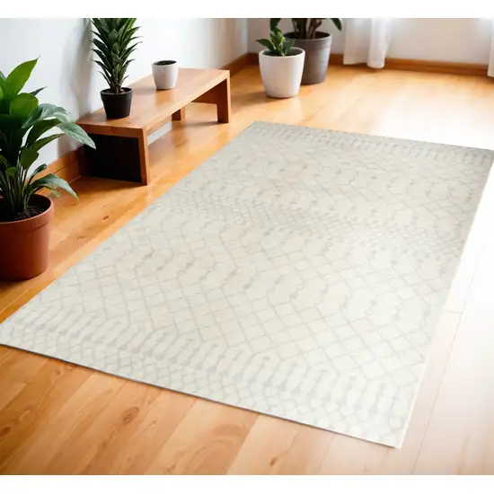 Blue and Ivory Abstract Power Loom Washable Area Rug Photo 2