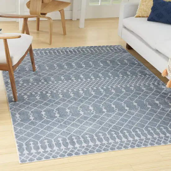 Blue and Ivory Abstract Power Loom Washable Area Rug Photo 9