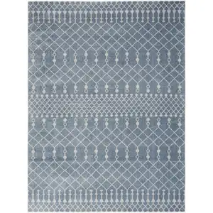 Photo of Blue and Ivory Abstract Power Loom Washable Area Rug