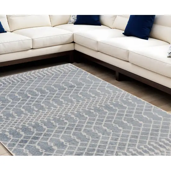 Blue and Ivory Abstract Power Loom Washable Area Rug Photo 2