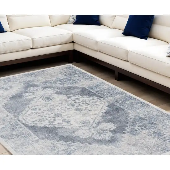 Blue and Ivory Abstract Power Loom Washable Area Rug Photo 2