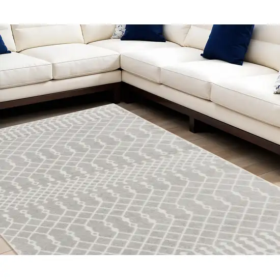 Blue and Ivory Abstract Power Loom Washable Area Rug Photo 2