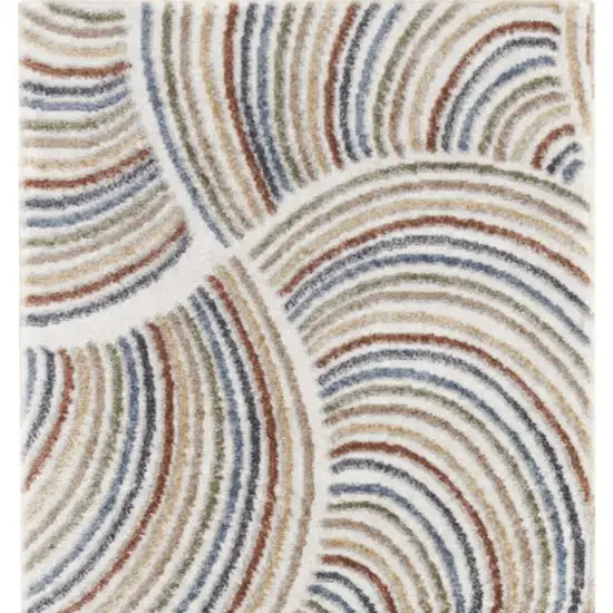 Blue and Ivory Abstract Power Loom Washable Runner Rug Photo 3